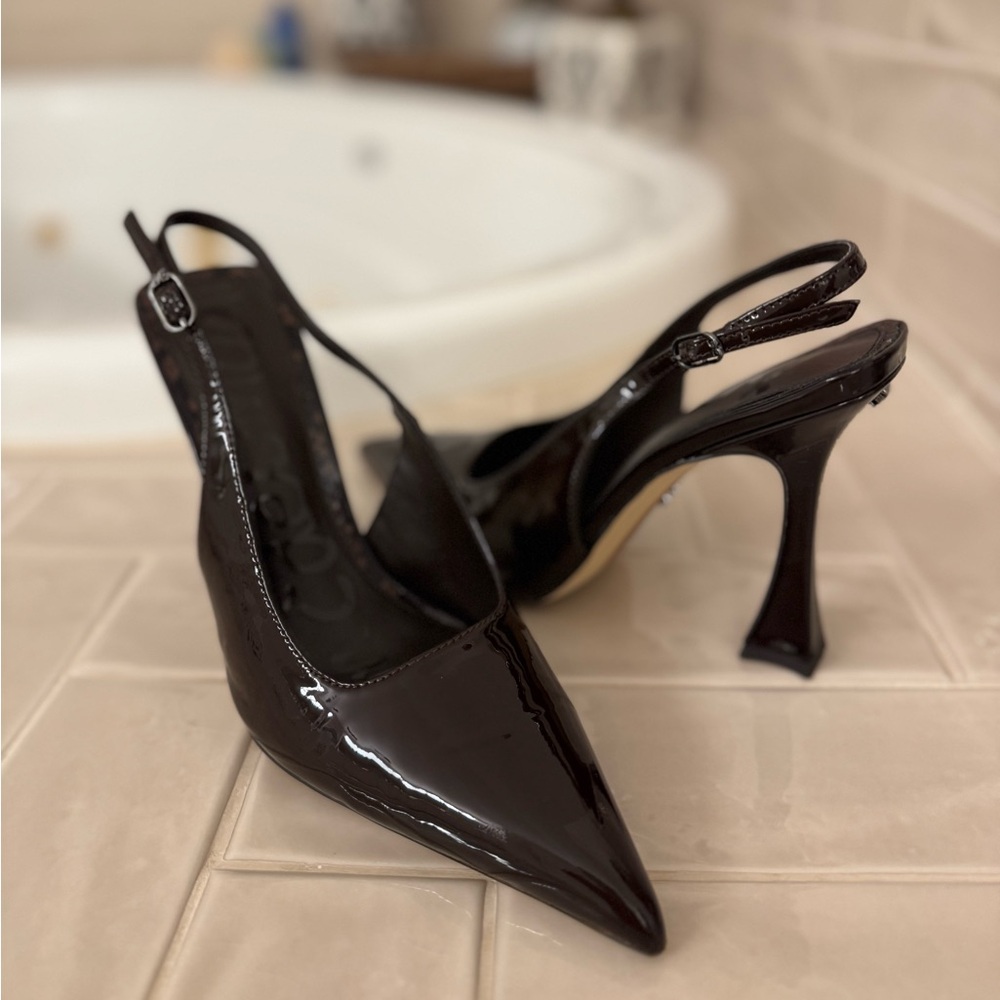 Sam Edelman Dark Brown Patent Slingback Pumps - Picture 2 of 9
